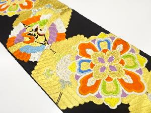 アンティーク 向かい鶴に華紋・若松模様織出し袋帯(着用可)